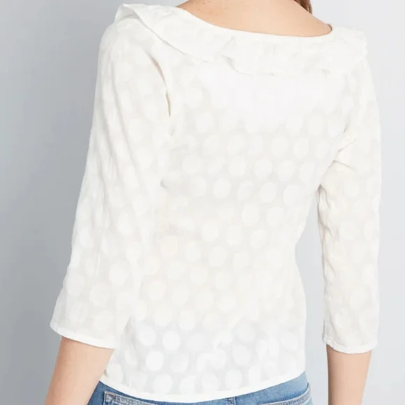 NWT MODCLOTH COMPANIA FANTASTICA Ruffles Or Nothing V-Neck Polka Dot Blouse Top - Picture 2 of 6